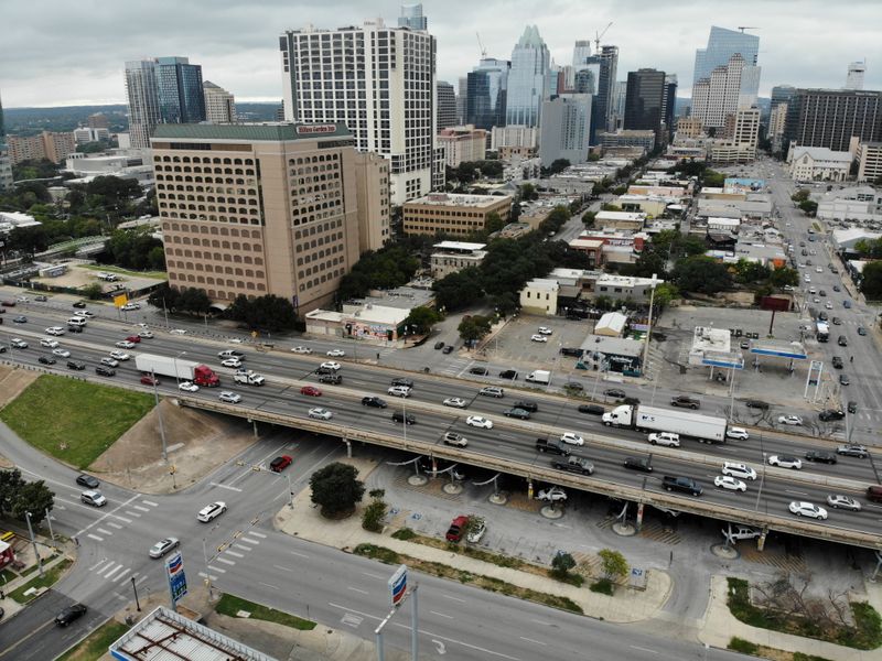 FILE PHOTO: Aerial image of downtown Austin and a portion of Interstate 35