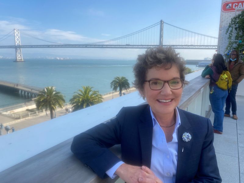 San Francisco Federal Reserve Bank President Mary Daly poses before public event, in San Francisco