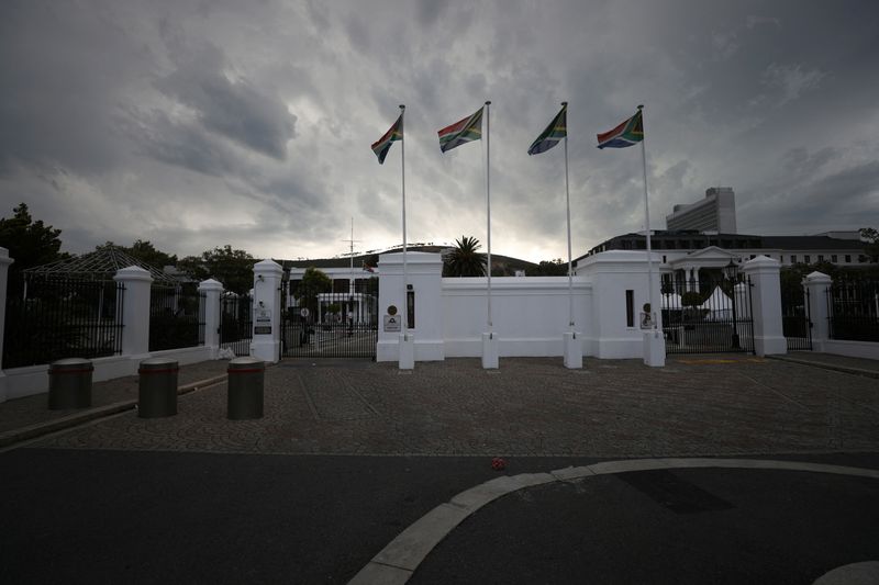 Flags fly outside Parliament in Cape Town