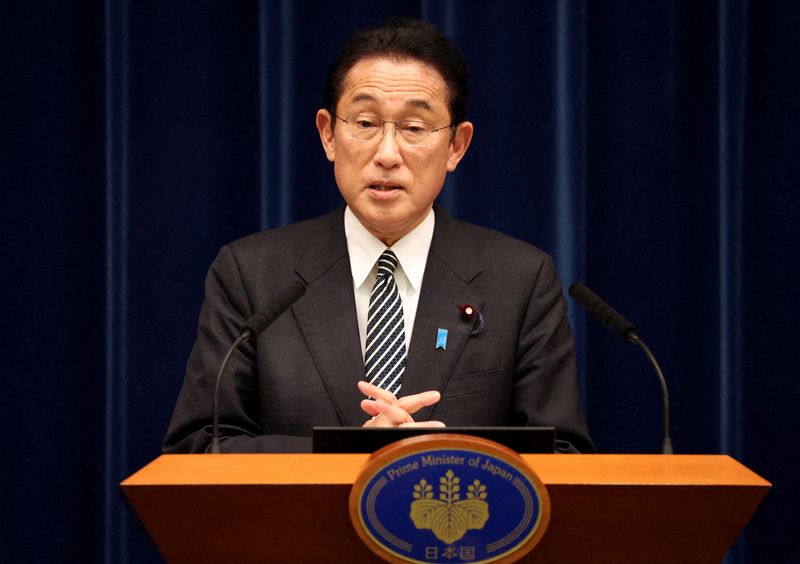 FILE PHOTO: Japanese Prime Minister Fumio Kishida speaks before the media at his official residence in Tokyo