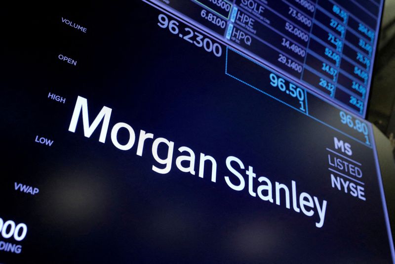 FILE PHOTO: The logo for Morgan Stanley is seen on the trading floor at the New York Stock Exchange (NYSE) in Manhattan, New York City