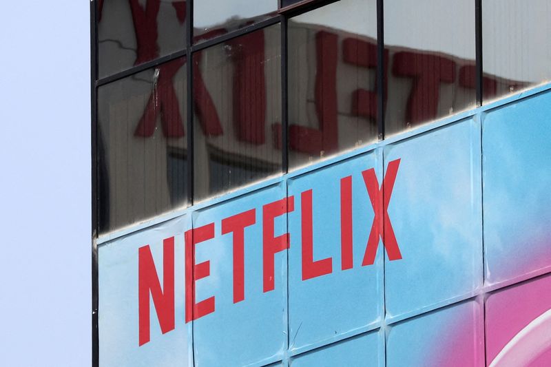 FILE PHOTO: The Netflix logo is seen on their office in Hollywood, Los Angeles