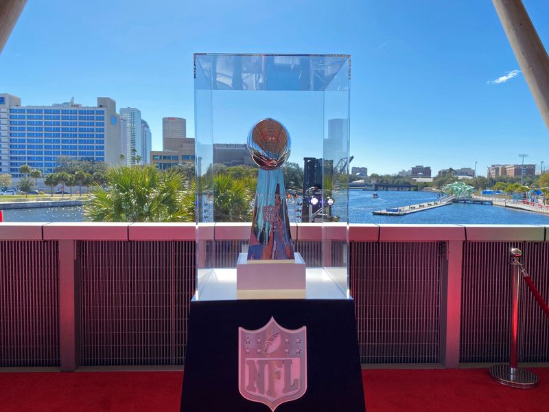 FILE PHOTO: The Vince Lombardi trophy is on display before it is awarded to the winning team of Super Bowl LV in Tampa