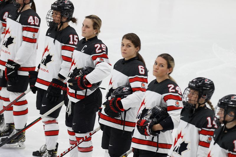 FILE PHOTO: Canada and U.S. women's hockey national teams meet for an exhibition game in Maryland Heights, Missouri