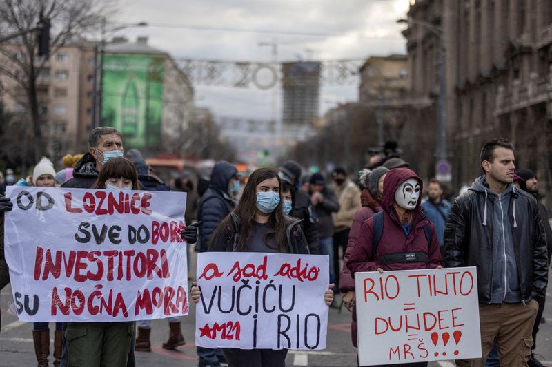 FILE PHOTO: Protest in Belgrade against Rio Tinto's plan to open lithium mine