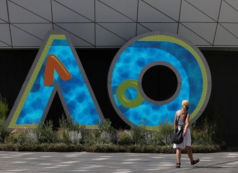 A person walks through Melbourne Park in the lead-up to the Australian Open