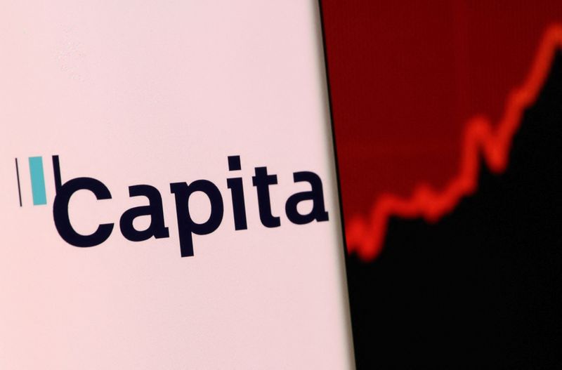 Illustration shows smartphone with Capita's logo