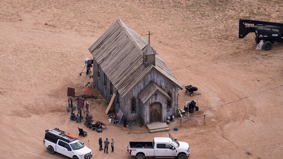 This aerial photo shows the Bonanza Creek Ranch in Santa Fe, N.M., Saturday, Oct. 23, 2021. Actor Alec Baldwin fired a prop gun on the set of a Western being filmed at the ranch on Thursday, Oct. 21, killing the cinematographer, officials said. 