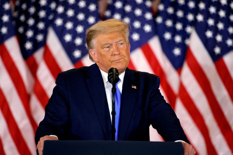 FILE PHOTO: U.S. President Donald Trump speaks in the East Room of the White House