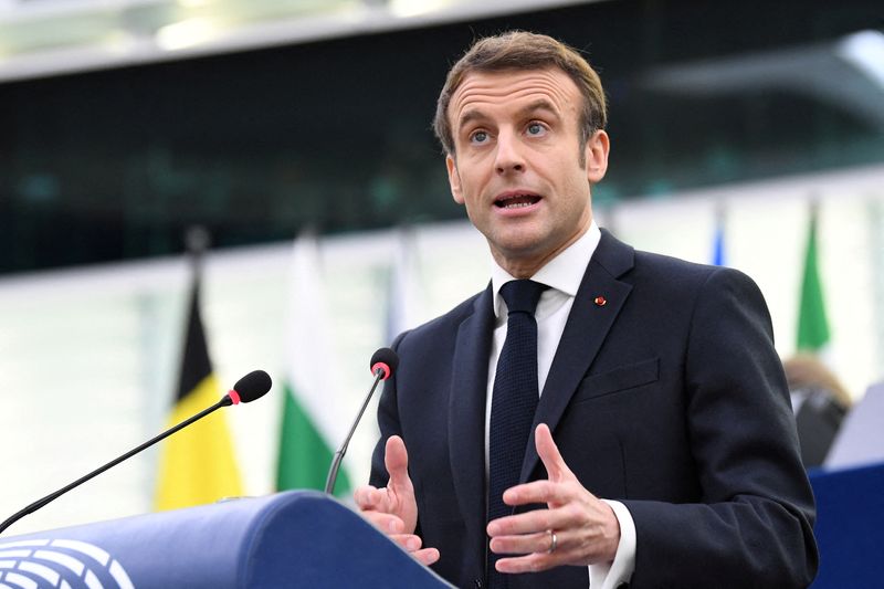 FILE PHOTO: French President Macron at the European Parliament in Strasbourg