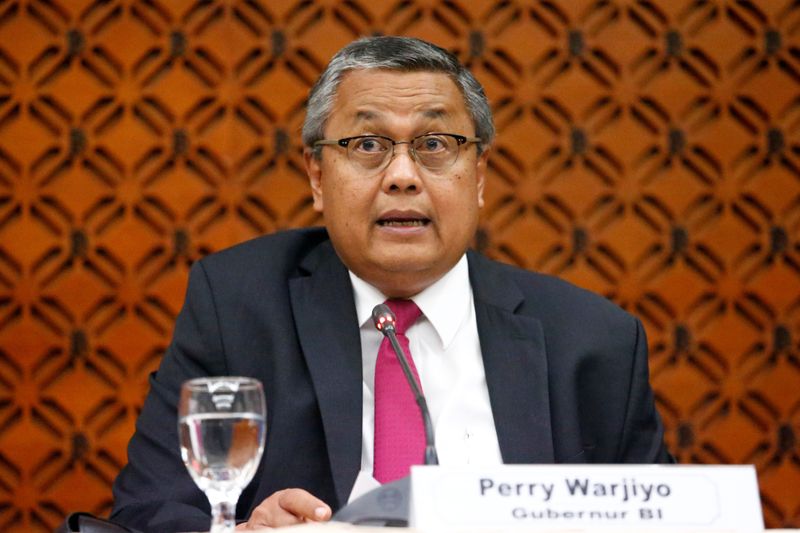 Indonesia's Central Bank Governor Perry Warjiyo speaks during a media briefing at Bank Indonesia headquarters in Jakarta