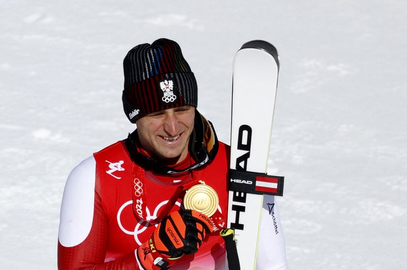 Victory Ceremony - Alpine Skiing - Men's Super-G