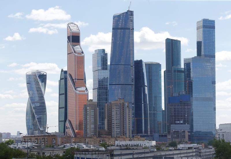 FILE PHOTO - A general view shows residential buildings in front of the Moscow International Business Center, also known as 