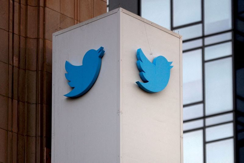 FILE PHOTO: A Twitter logo is seen outside the company headquarters in San Francisco