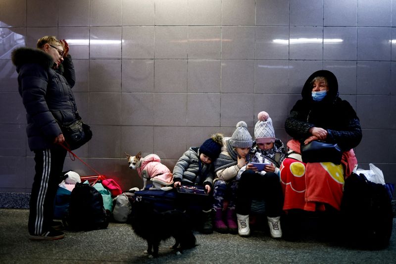 People fleeing Russian invasion of Ukraine at the train station in Przemysl