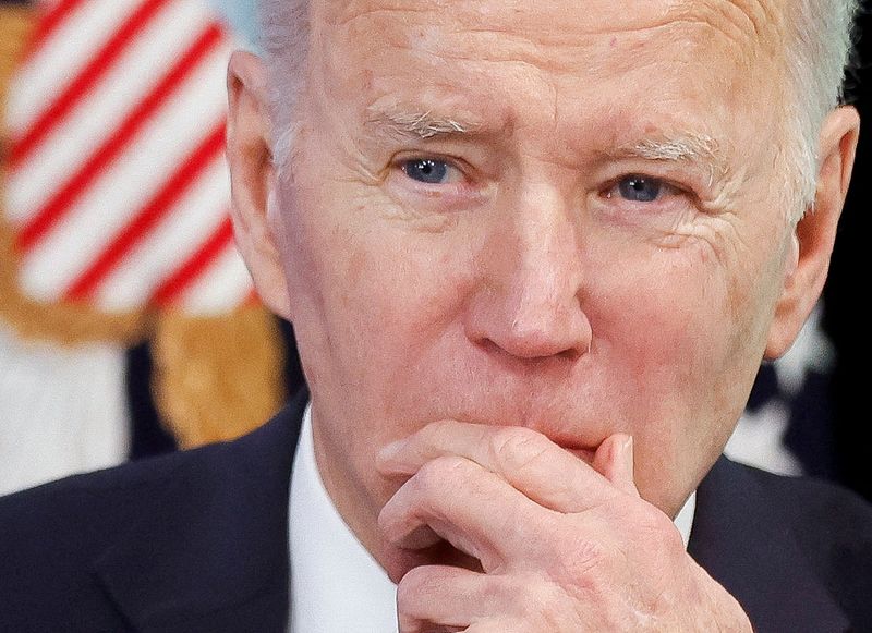 FILE PHOTO: U.S. President Biden holds virtual meeting with business leaders and state governors at the White House in Washington