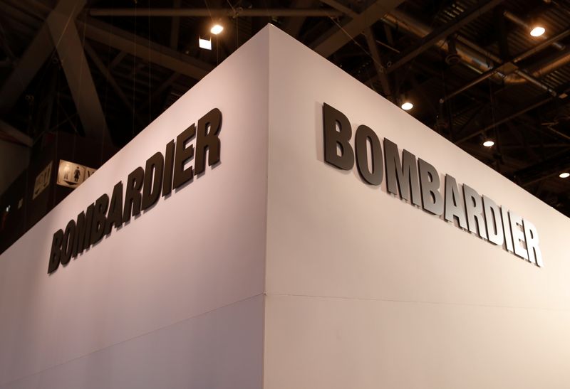 A Bombardier logo is pictured during EBACE in Geneva