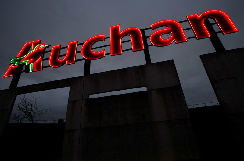 FILE PHOTO: The logo of Auchan supermarket is pictured in Saint-Sebastien-sur-Loire