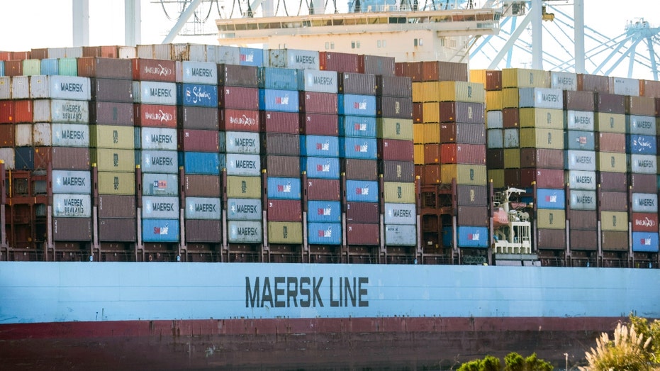 Shipping containers sit aboard a Maersk container ship at the Port of Los Angeles on February 9, 2022 in San Pedro, California. (Photo by Mario Tama/Getty Images)