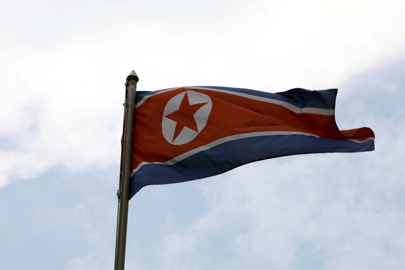 FILE PHOTO: A North Korean flag flutters at the North Korean embassy in Kuala Lumpur