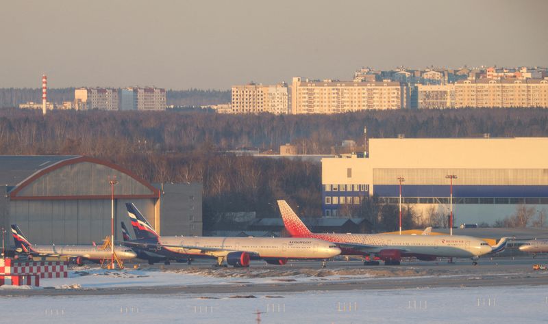 FILE PHOTO: Planes are parked at Sheremetyevo International Airport in Moscow