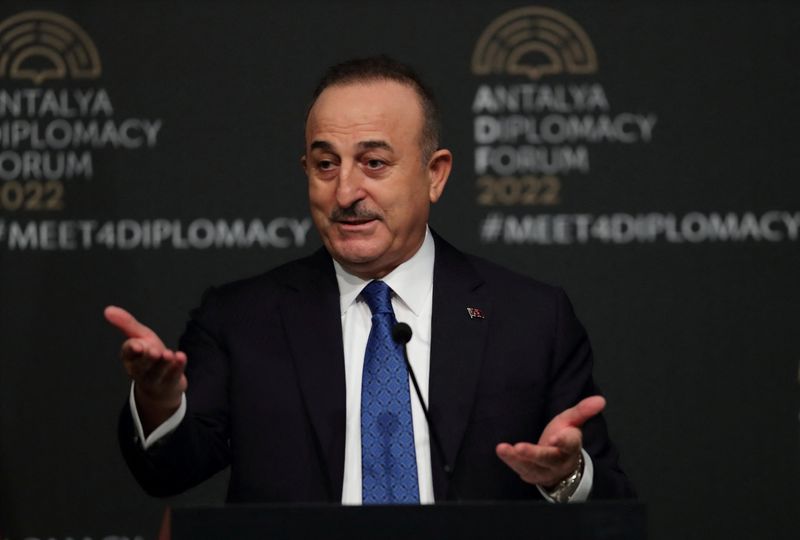 Turkish FM Cavusoglu attends a news conference in Antalya