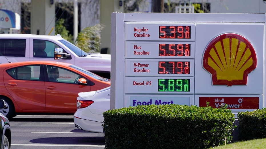 Gas prices, all over the $5 per gallon mark, are displayed at a gas station in Rancho Cordova, Calif., Monday, March 7, 2022. (AP Photo/Rich Pedroncelli)