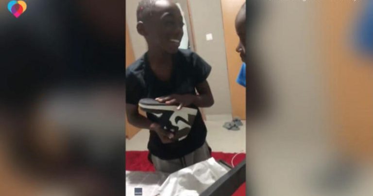 Cousin’s gift of sneakers leaves boy overjoyed