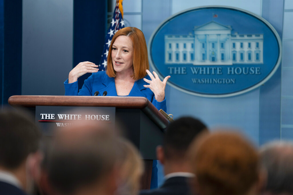 White House press secretary Jen Psaki speaks during a press briefing at the White House, Wednesday, April 20, 2022, in Washington. (AP Photo/Evan Vucci)