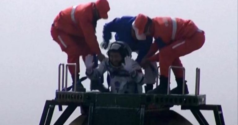 Three Chinese astronauts touch down in Gobi Desert