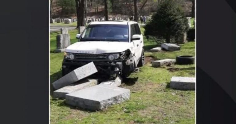 Woman learning to drive in cemetery knocks over headstones