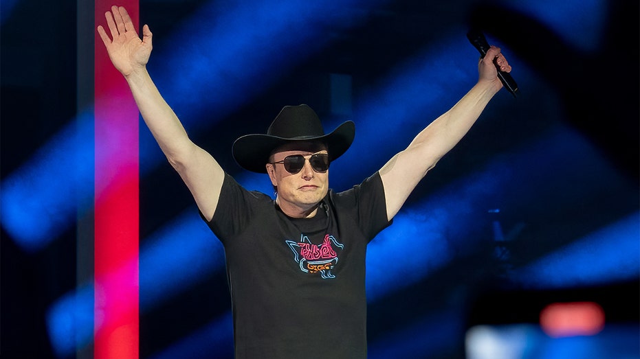 CEO of Tesla Motors Elon Musk speaks at the Tesla Giga Texas manufacturing "Cyber Rodeo" grand opening party in Austin, Texas, on April 7, 2022. (Photo by SUZANNE CORDEIRO/AFP via Getty Images)