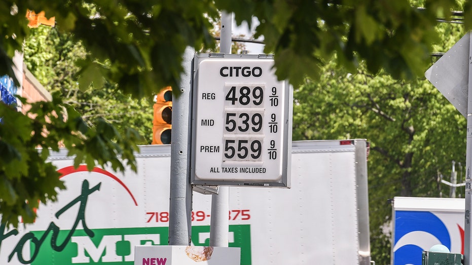 Fuel prices at a New York gas station