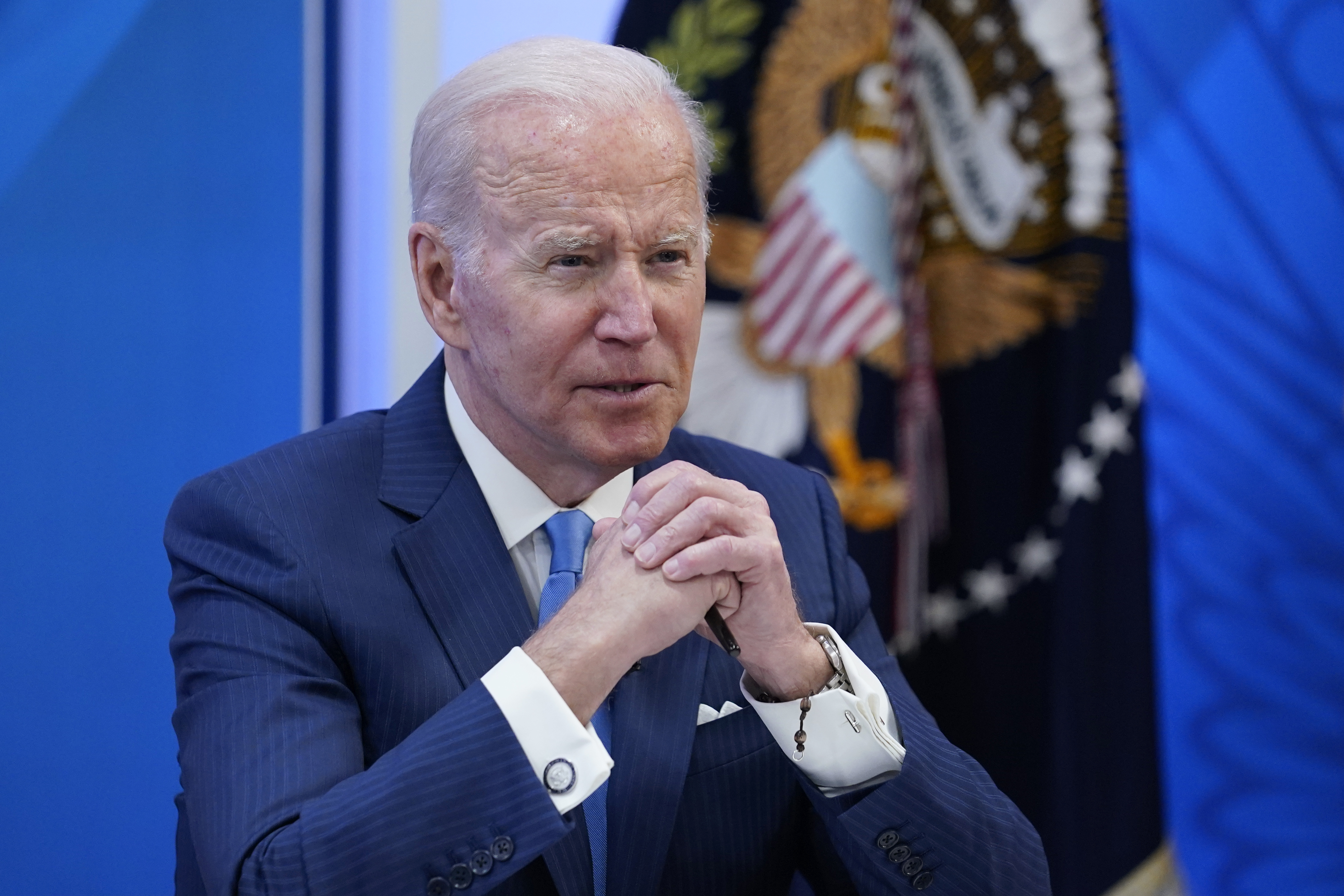 President Joe Biden speaks as he meets with small business owners in the South Court Auditorium on the White House complex in Washington, Thursday, April 28, 2022. (AP Photo/Susan Walsh)