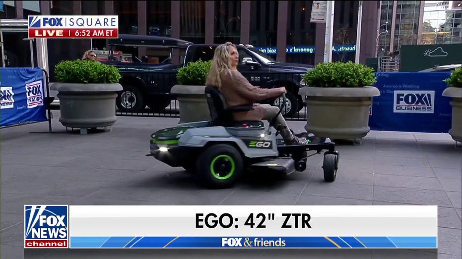 EGO battery powered lawn mower on Fox Square