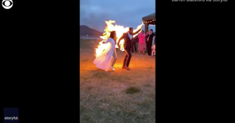 Stunt couple lit on fire during wedding