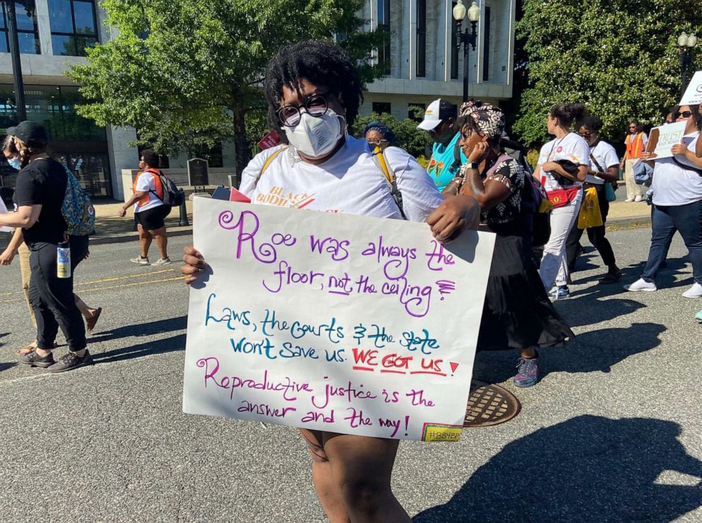 PHOTO: Protesters march as part of a Black “reproductive justice” protest for abortion rights in Washington, June 18, 2022.