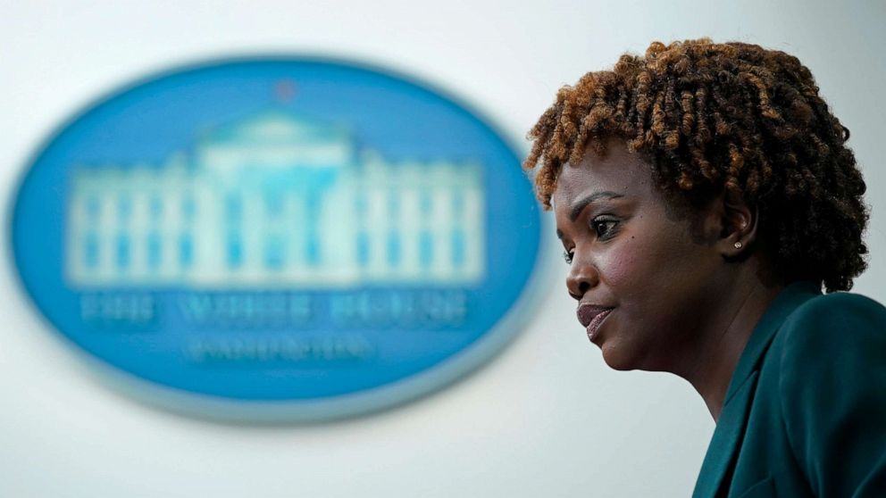 PHOTO: White House press secretary Karine Jean-Pierre speaks during the daily briefing at the White House in Washington, June 23, 2022.