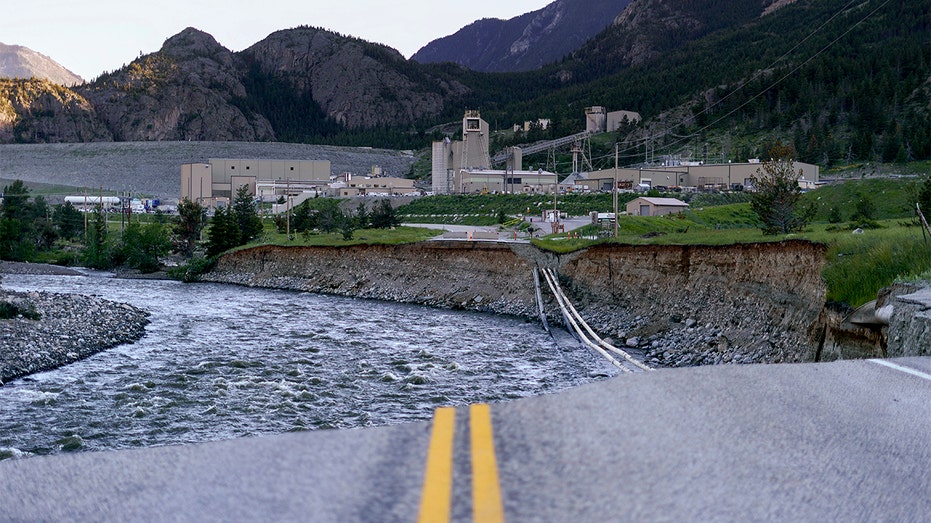 Flooding washed away a road in Nye, Montana