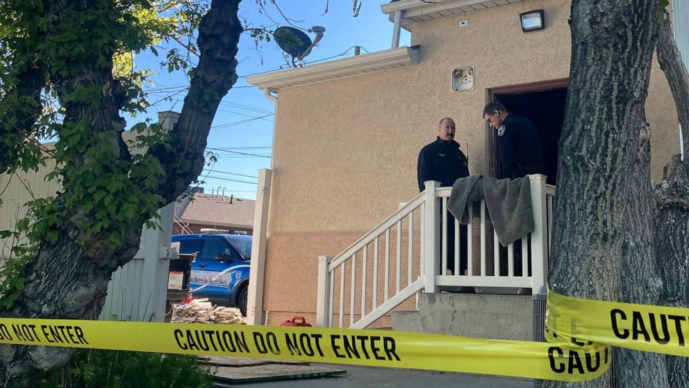 PHOTO: Police at the scene of an overnight fire that severely damaged a building that was being renovated to house a new abortion clinic in Casper, Wyoming, May 25, 2022.