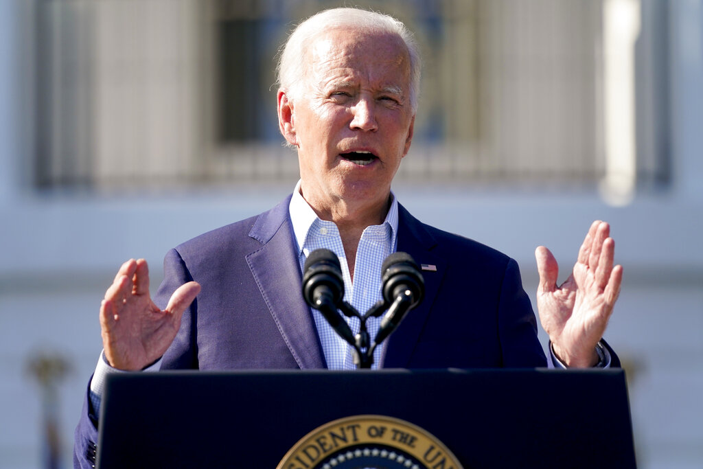 President Joe Biden speaks during a Fourth of July celebration for military families on the South Lawn of the White House, Monday, July 4, 2022, in Washington. (AP Photo/Evan Vucci)