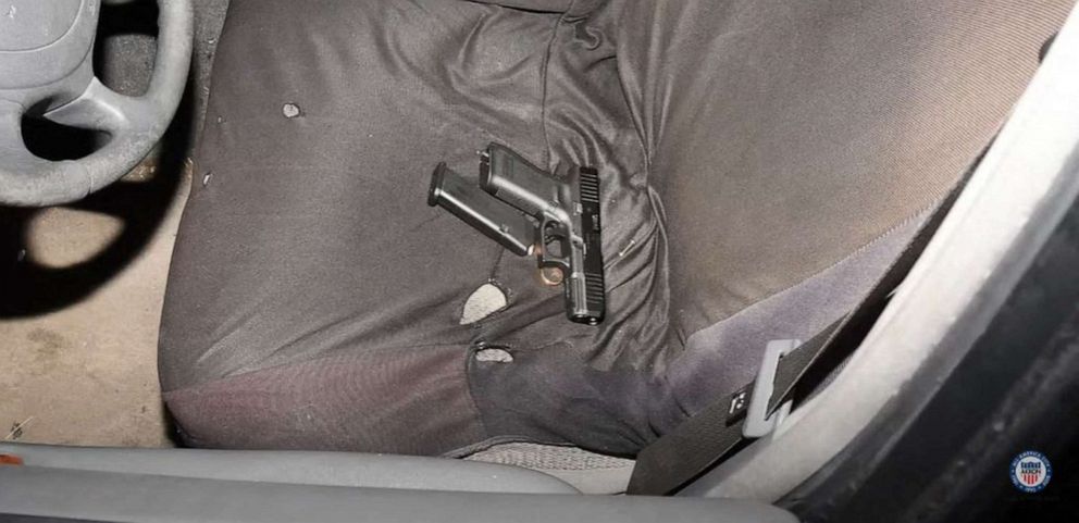 PHOTO: A police image shows handgun, loaded magazine, and gold ring that police say they found in the vehicle of 25 year old Jayland Walker during a traffic stop in Akron, Ohio, on June 27, 2022.