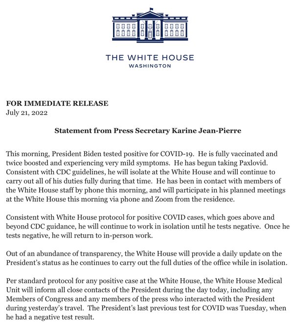(Statement from the White House)
