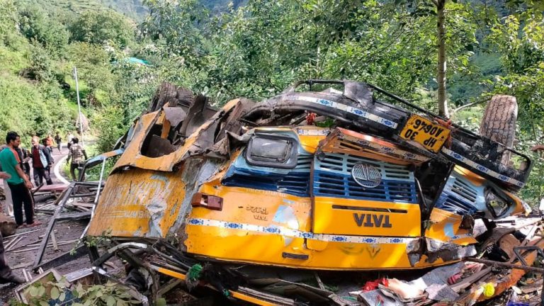 Bus falls into deep gorge in northern India, killing 16