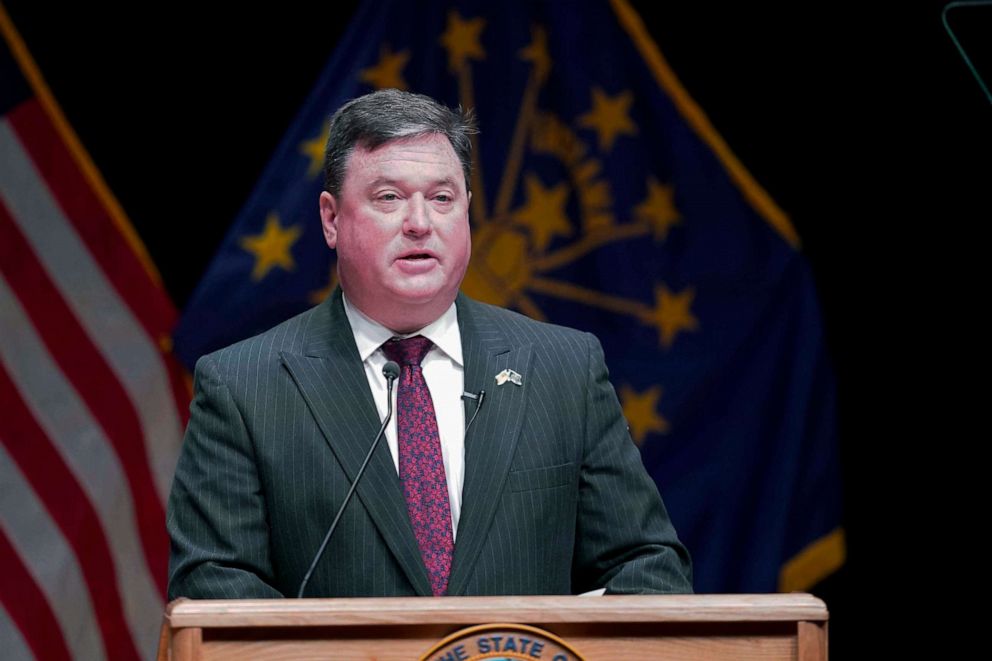 PHOTO: Indiana's attorney general Todd Rokita speaks, in Indianapolis, Jan. 11, 2021.