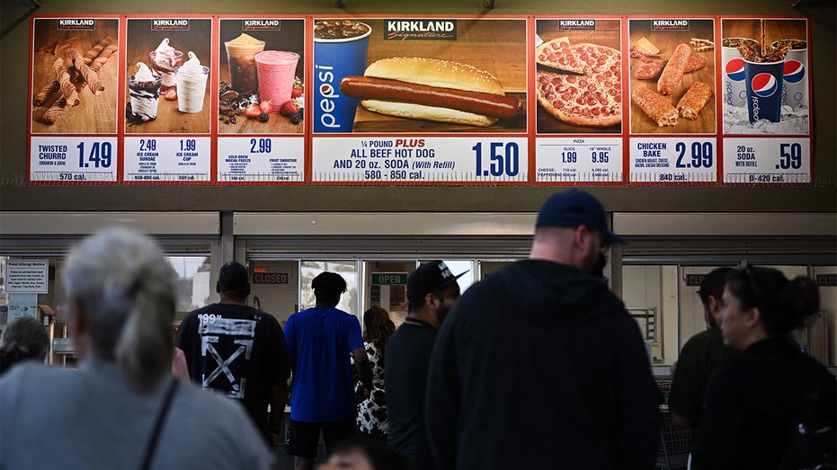 Costco food court line is seen in California