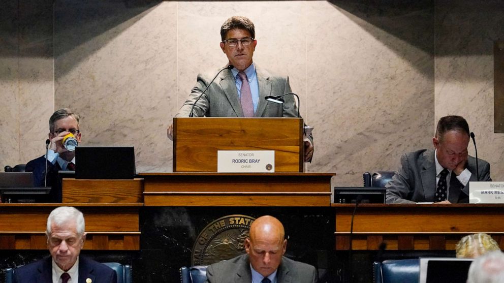 PHOTO: Senate President Pro Tem Rodric Bray opens the second day of hearings by the Indiana Senate Rules Committee as they take testimony on a Republican proposal to ban nearly all abortions in the state at the Statehouse in Indianapolis, July 26, 2022.