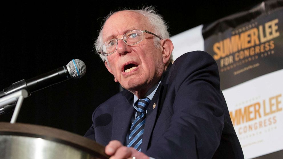 PHOTO: Sen. Bernie Sanders endorses Pa. state Rep. Summer Lee, who is seeking the Democratic Party nomination for Pennsylvania's 12th District U.S. Congressional district, at a campaign stop in Pittsburgh, May 12, 2022.