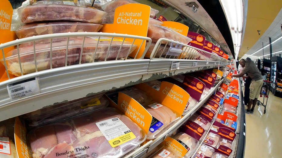 Chicken is on display in a market