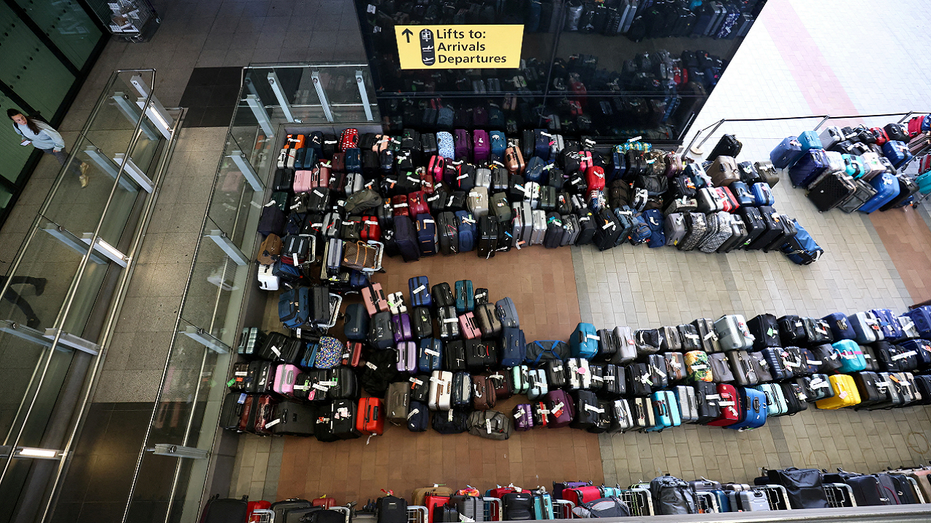 Luggage on display at Heathrow Airport terminal